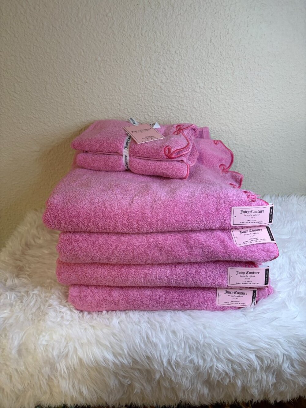 Juicy Couture Pink Bow Bath Towel Hand Towel Set 8PC NWT